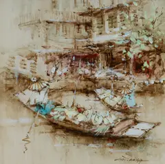 Ah Tee Ang, Singapore River with Two Boats, 1979, W/Clr & Gouache