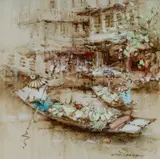 Ah Tee Ang, Singapore River with Two Boats, 1979, W/Clr & Gouache
