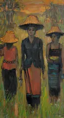 Off to Market by Sujarit Hirankul, 1965, Oil on Canvas, sold May 2023