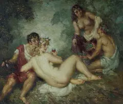 Norman Lindsay, Bacchanalian Revellers, Oil on Canvas on Board