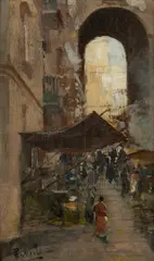 Girolamo P. Nerli, Cairo Street Scene, Oil on Canvas on Board