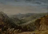 George Edwards Peacock, Australian Landscape with Travellers on a Path, 1852, Oil on Canvas