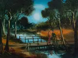 The Crossing of Warrigal Creek by Pro Hart, Oil on Board, sold Mar 2023