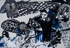 Locust Jones, [...] Employees Allege Massive Fraud, c.2010, Ink & Graphite on Paper Cutouts