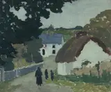 Gladys Reynell, Village Scene, Oil on Canvas on Board