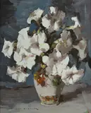 Alan Douglas Baker, Petunias, Oil on Board
