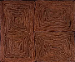 Tingari Men at Tjuntulpul Rockhole Site by Thomas Tjapaltjarri, 2006, Acrylic on Linen, sold Mar 2023