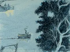 Peter Kingston, Rainy Night, Sydney Harbour, 2006, S/Print 16/50