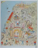 Peter Kingston, The Place with the Funny Face, 1991, Hand Coloured Etching AP 6/14