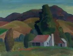 Alison Rehfisch, Berrima Cottage and Shed, c.1948, Oil on Canvas