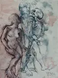 Donald Friend, Youth, Death and The Maiden, Ink, W/Clr & Gouache