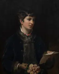 James Clark Waite, Portrait of a Young Woman with Flowers & Letter, Oil on Canvas