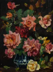 Still Life with Roses by Harold Septimus Power, Oil on Canvas, sold Mar 2023