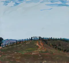 Tom Carment, Woolshed Paddock, Cambalong, Unsigned. Titled verso in pencil, and with exhibition number #4