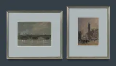 Robert Campbell, (2), 'Waterloo Bridge, London,' 1956 (24x34cm); 'Boston, 9.6.56,' 1956 (28.5x21cm), W/Clr, Gouache & Pastel (2)