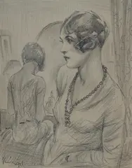 Women in Boudoir by Virgil Reilly, Pencil, sold Mar 2023