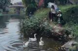 Peter Smales, Spring Morning, Studley Park (Eva & Julia Smales), 1993, Oil & Gouache