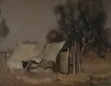 Will Ashton, The Camp at Moonlight, Oil on Canvas on Card
