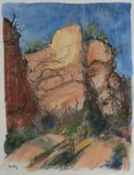 Lloyd Rees, Timeless Cliffs II, 1980, Hand Coloured Lithograph A/P