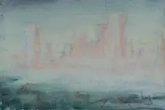 Barbara Tribe, Misty View of the City from Across the Harbour, near Lane Cove, NSW, 1981, W/Clr & Pencil