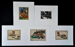 Wolfgang Wolff, (5), Hand Coloured Black & White Woodcut Prints (5)