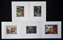Wolfgang Wolff, (5), Hand Coloured Black & White Woodcut Prints (5)