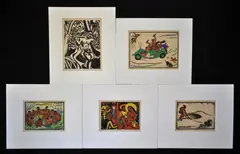Wolfgang Wolff, (5), Hand Coloured Black & White Woodcut Prints (5)