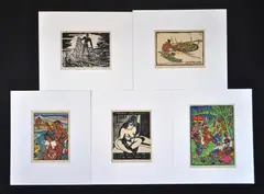 Wolfgang Wolff, (5), Hand Coloured Black & White Woodcut Prints (5)