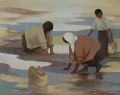 Sylvia Robins, Gathering Toheroas, Acrylic on Canvas Board