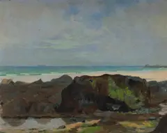 Sydney Laurence, St Ives, Old labels verso for 'James Lanham,' well known art supplies and exhibition venue in St Ives from 1887-89 onwards. Also inscribed in pencil 'Dr Laurence, Cornwall'