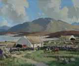 Connemara Cottages, Roundstone, C[ounty] Galway by Maurice Canning Wilks, Oil, sold Mar 2023