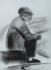 Robert Dickerson, Waiting for a Bite, Charcoal