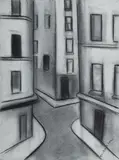 Near the Boulevard by Robert Dickerson, Charcoal, sold Feb 2023