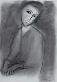 Robert Dickerson, Woman at Piano, Charcoal