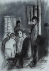 Robert Dickerson, Afternoon Drinkers, Vence [France], Charcoal