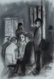 Afternoon Drinkers, Vence [France] by Robert Dickerson, Charcoal, sold Feb 2023