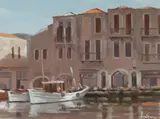 Graeme Inson, Rethymnon Harbour, Crete, 1984, Oil on Canvas on Board