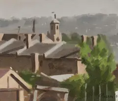 Graeme Inson, Town View, 1950, Oil on Board