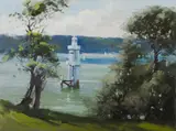 The Lighthouse, Shark Island by Allan Waite, Oil on Board, sold Feb 2023