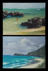 (2) by Allan Waite, 'Everard Ranges' (oil on canvas on board); & 'Aroona Valley' (oil on canvas board), sold Feb 2023
