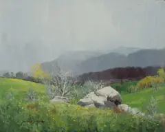 Approaching Snowstorm, Jindabyrne by Allan Waite, Oil on Board, sold Feb 2023