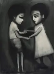 Two Children by Robert Dickerson, Charcoal, sold Dec 2022