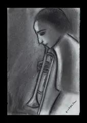 Trombone Player by Robert Dickerson, Charcoal, sold Dec 2022