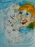 David Boyd, Musician (Study for 23 fingers not including thumbs), Oil & Mixed Media on Card