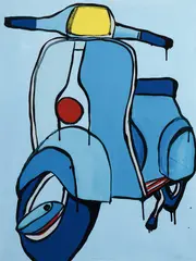 Vespa 150 Special by Jasper Knight, 2017, Enamel & Acrylic on Card, sold Dec 2022