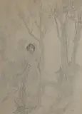 Lady in Bushland Setting by Norman Lindsay, Pencil, sold Dec 2022