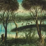 Swamp Birds by Pro Hart, Oil on Board, sold Dec 2022