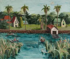 Untitled by Elaine Haxton, 1952, Oil on Paper on Board, sold Dec 2022