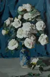 Alan Douglas Baker, Still Life with White Roses in Blue and White Vase