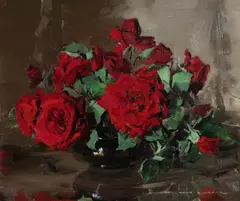 Red Roses by Alan Douglas Baker, Oil on Board, sold Dec 2022